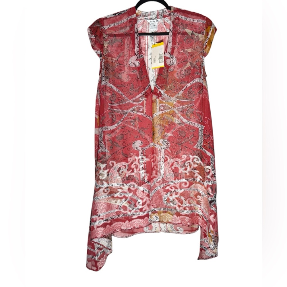 Citron Santa Monica Silk Tunic Cover Up Paisley Womens Medium Summer Resort NWT - Picture 1 of 5